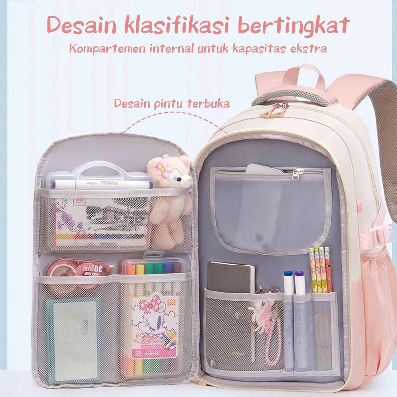 HOPTECH-Kids Backpacks, Girls' School Bags, Waterproof Korean Style, Thick, Gifts for Children 6-15 Years Old