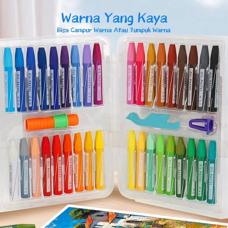 HOPTECH-Oil Pastel Crayons 24/36/48 Colors Crayons Set Non-Toxic Waterproof And Anti-Break Oil Crayons