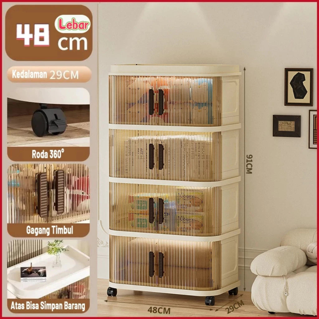 2-5 Layers Folding Plastic Wardrobe with Sliding Door Multipurpose Clothes Storage Wardrobe Storage