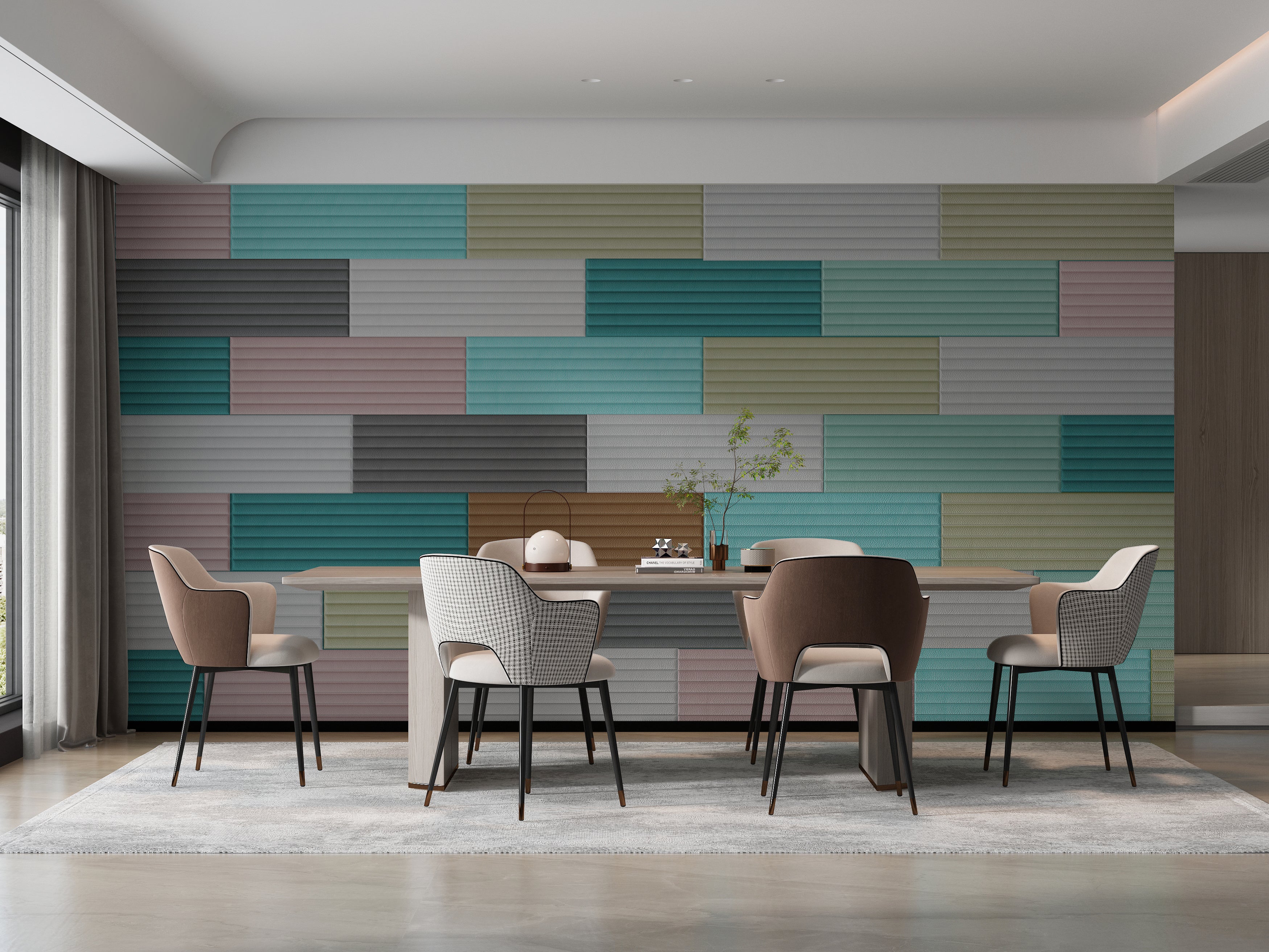 Hoptech - Wallpaper Sticker Foam Motif Garis Bahan Kulit Ukuran 76cm x 23cm A46