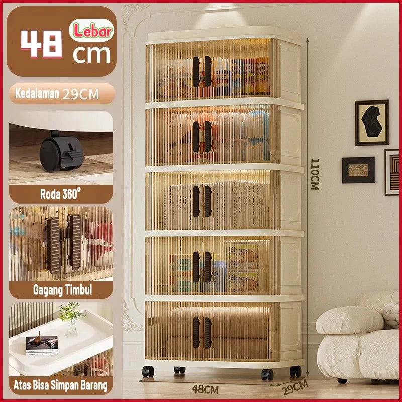 2-5 Layers Folding Plastic Wardrobe with Sliding Door Multipurpose Clothes Storage Wardrobe Storage