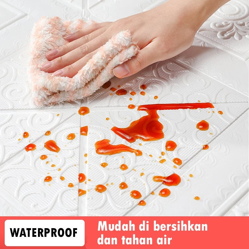 Hoptech - Wallpaper Tempel Sticker Dinding FOAM Timbul 3D Classic Motif Batik 70 x 77 cm