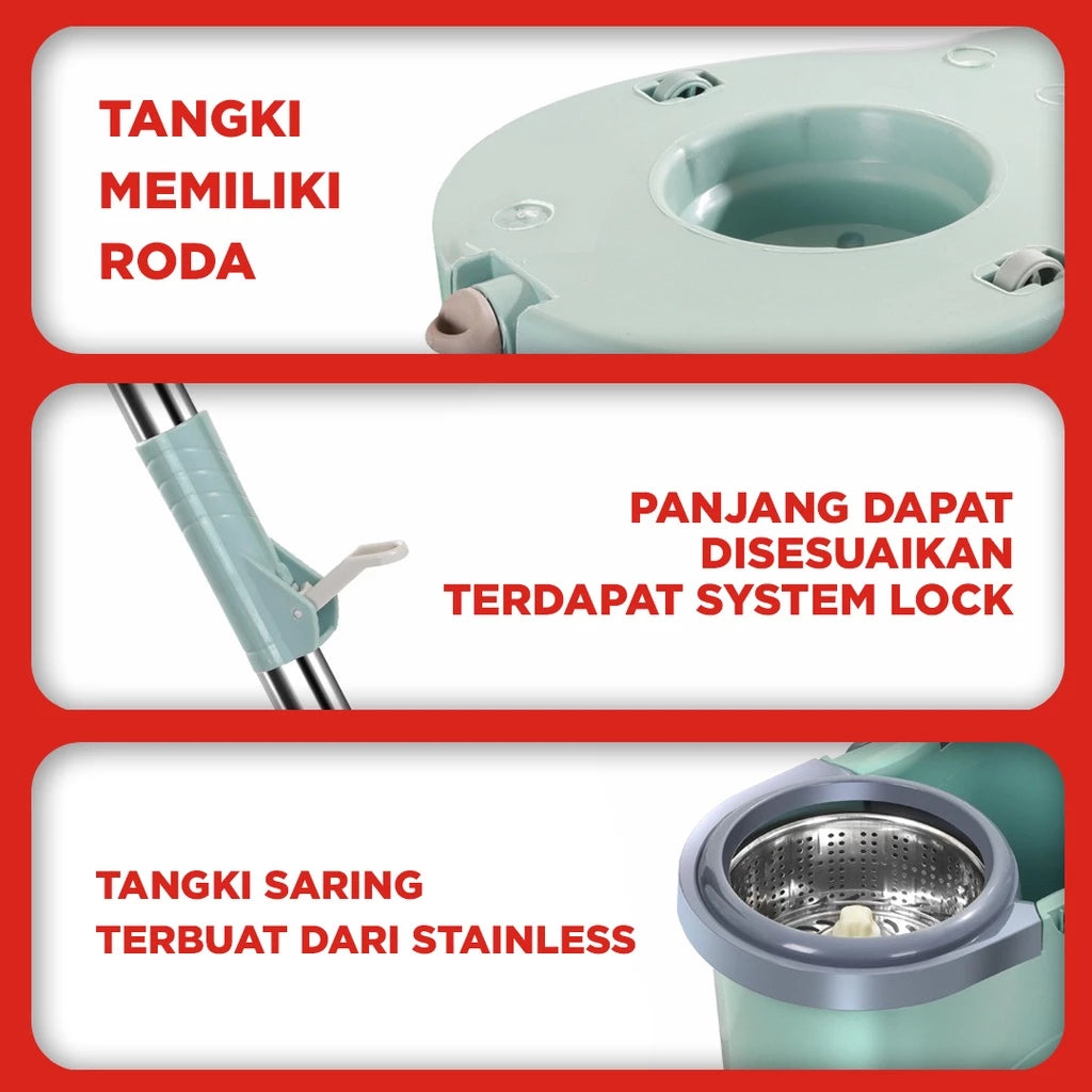 Hoptech - ALAT PEL LANTAI MOP DENGAN ROL PRAKTIS KAIN PEL PUTAR SPIN MOP 6L BUCKET ULTRA MOP