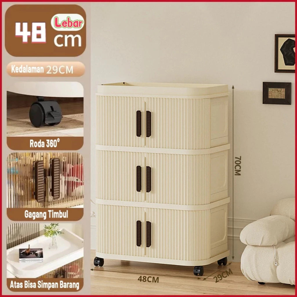 2-5 Layers Folding Plastic Wardrobe with Sliding Door Multipurpose Clothes Storage Wardrobe Storage