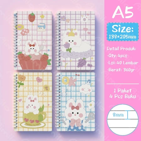 Notebook A5 1 Paket 4 Pcs Buku Diary Aesthetic Buku Jurnal Aesthetic Sekolah 40 Lembar