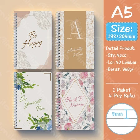 Notebook A5 1 Paket 4 Pcs Buku Diary Aesthetic Buku Jurnal Aesthetic Sekolah 40 Lembar