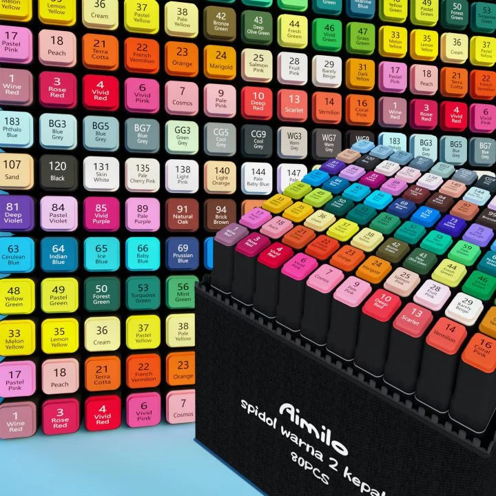 HOPTECH-Colorful Markers 1 Set Sketch Marker 2 Tip Touch Marker 48/60/80 Colors