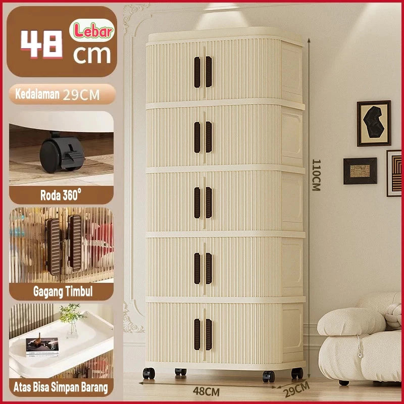 2-5 Layers Folding Plastic Wardrobe with Sliding Door Multipurpose Clothes Storage Wardrobe Storage