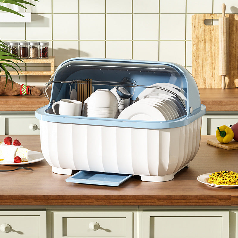 Dish Rack with Drainer Storage, biru