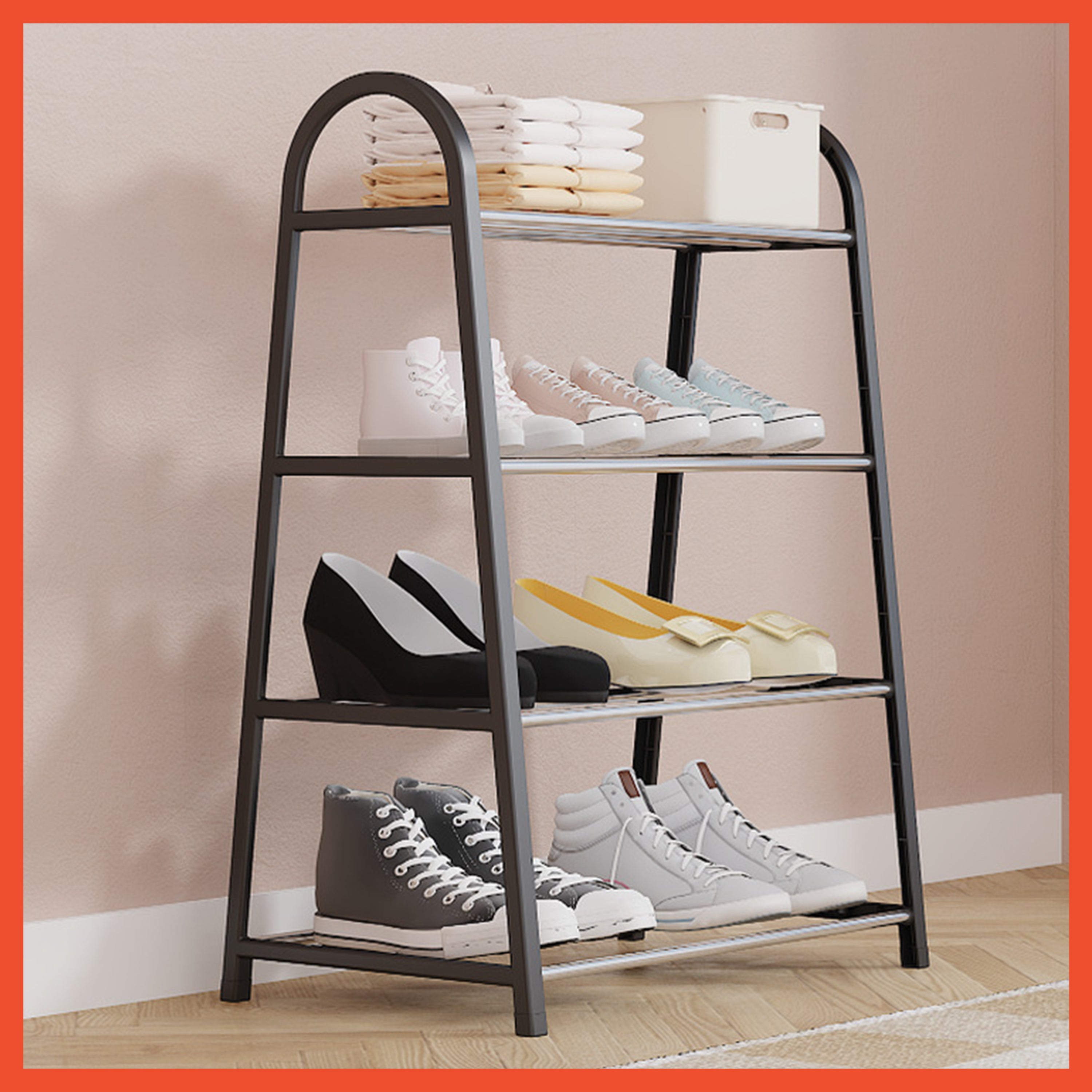 Hoptech 4+5-Tier Shoe Rack | Minimalist, Rust-Resistant, Strong, Multi-Purpose, Black Steel