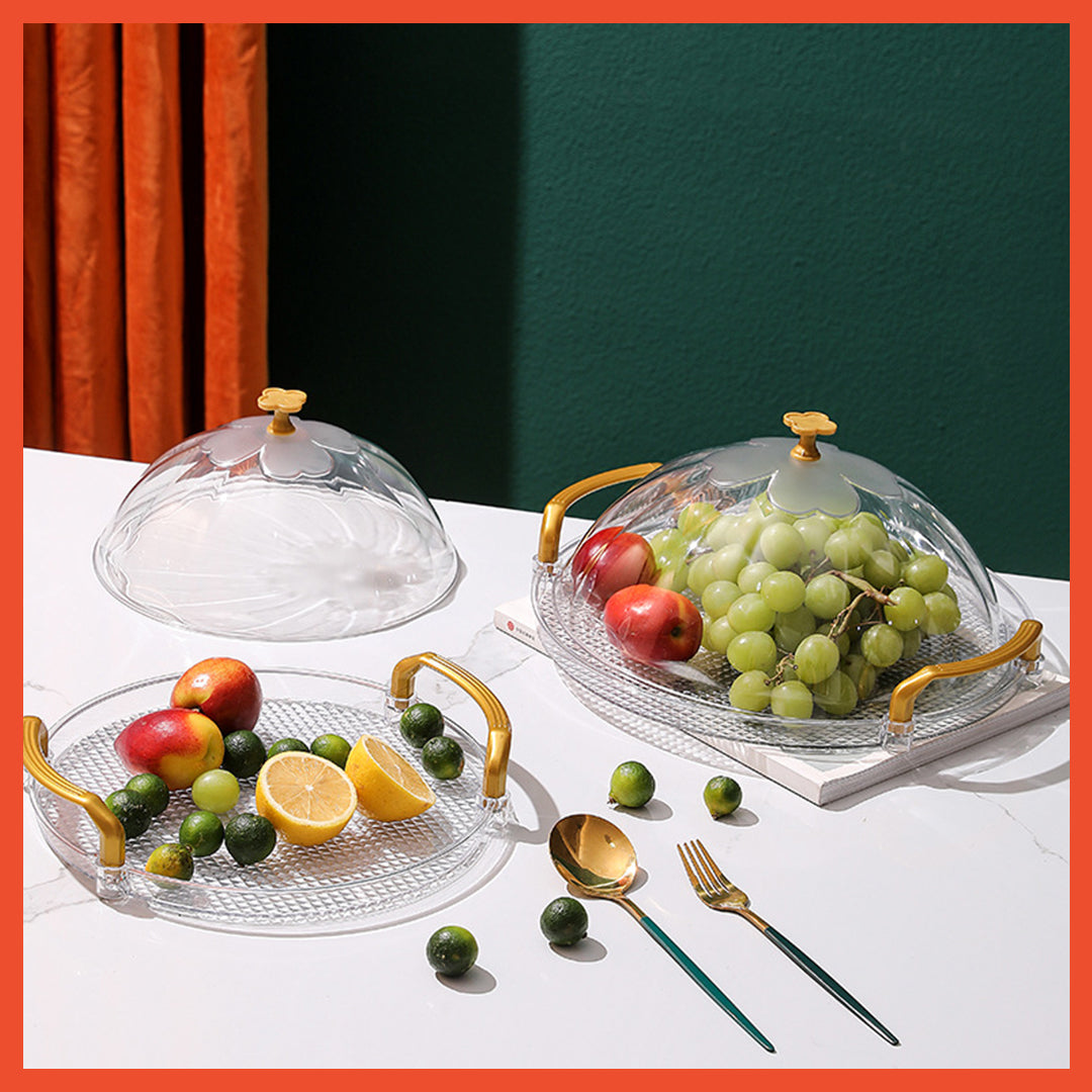 Hoptech -1 Set Tudung Saji Transparan Tempat Kue Bolu/Wadah Piring Penutup Makanan & Buah Praktis
