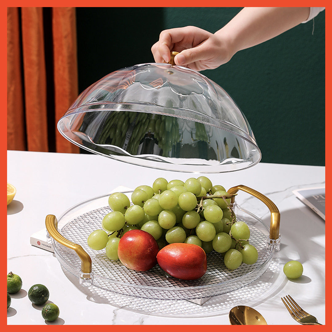 Hoptech -1 Set Tudung Saji Transparan Tempat Kue Bolu/Wadah Piring Penutup Makanan & Buah Praktis