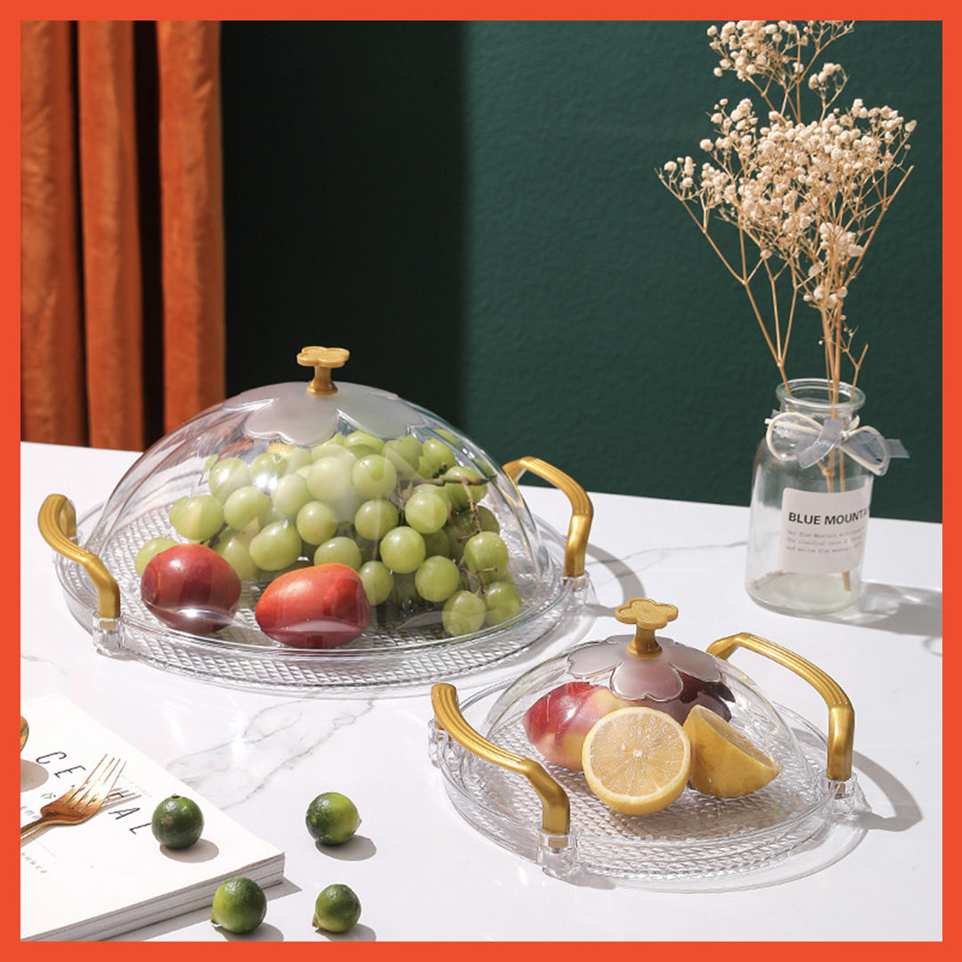 Hoptech -1 Set Tudung Saji Transparan Tempat Kue Bolu/Wadah Piring Penutup Makanan & Buah Praktis