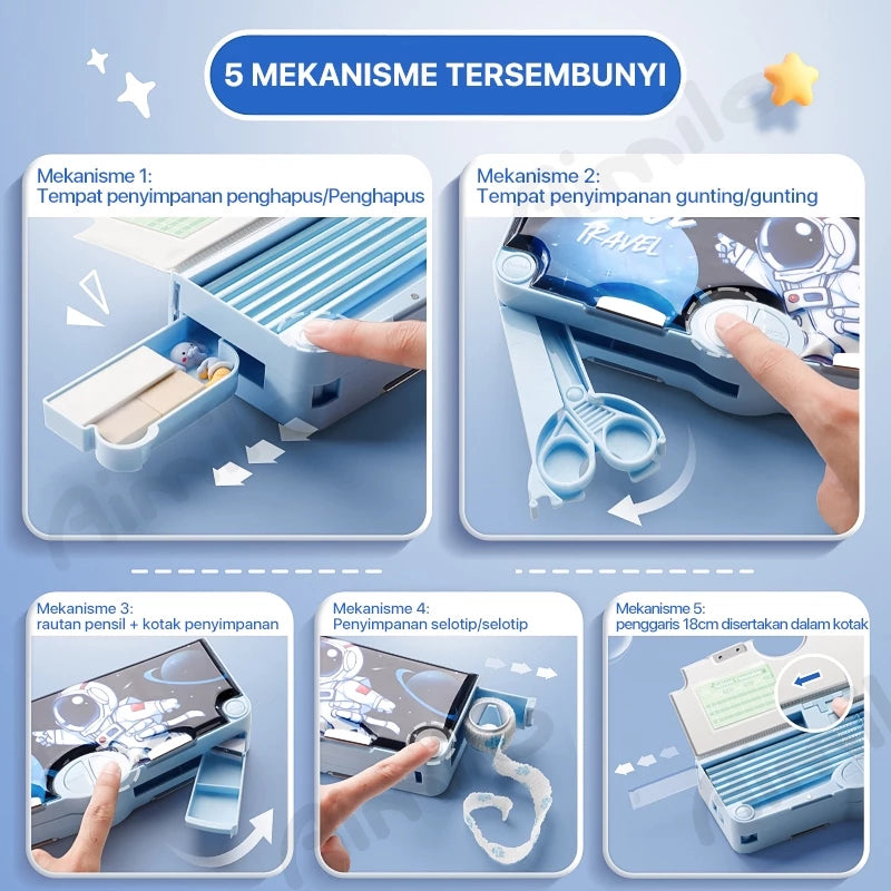 Multifunctional Pencil Case Children's Pencil Case Complete with Sharpener, Scissors, Tape, Eraser, Ruler, School Stationery