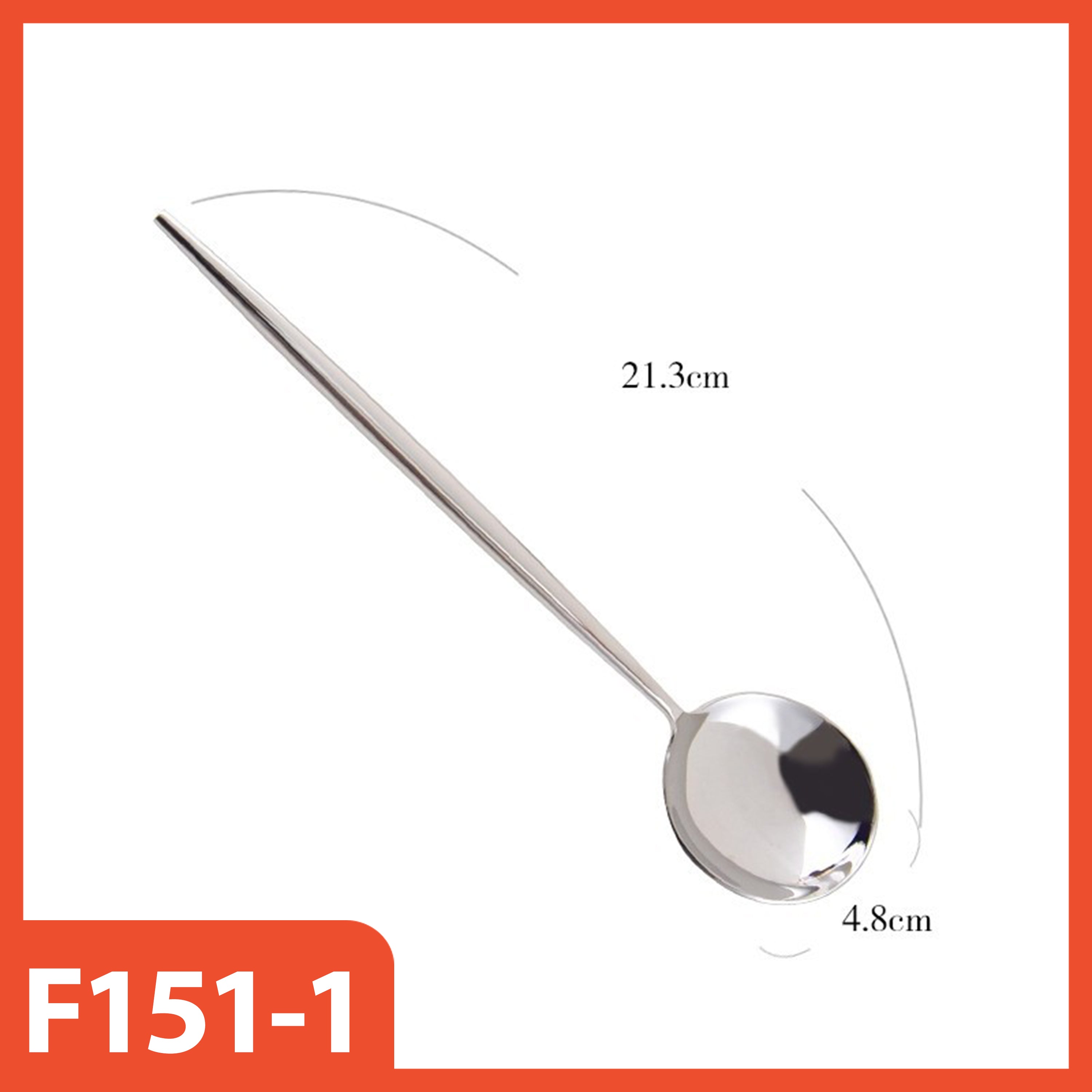 Stainless steel ladle with measurements on a white background