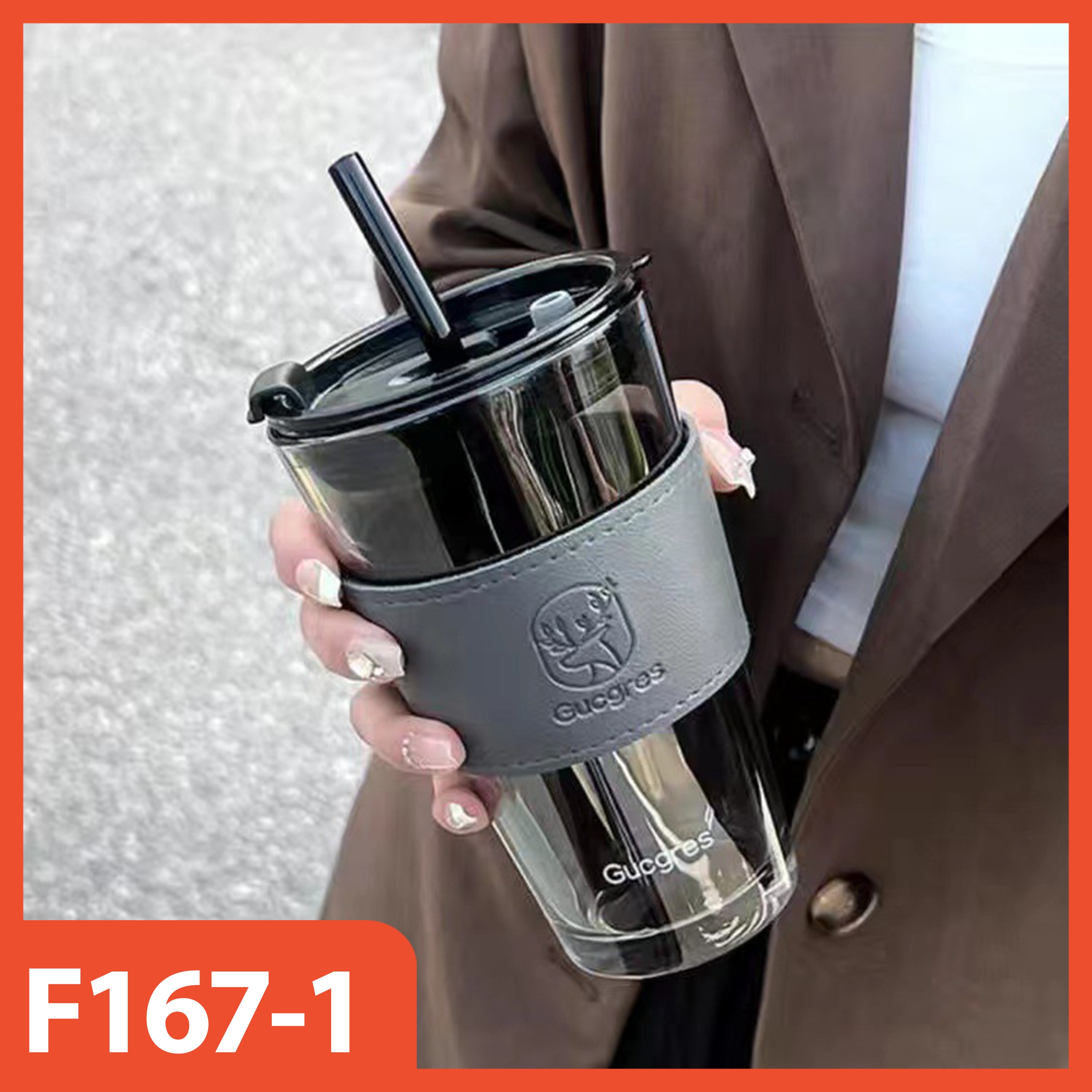 Hoptech - 450ml Heat-Resistant Glass Cup with Straw | Aesthetic Coffee Mug with Leather Case