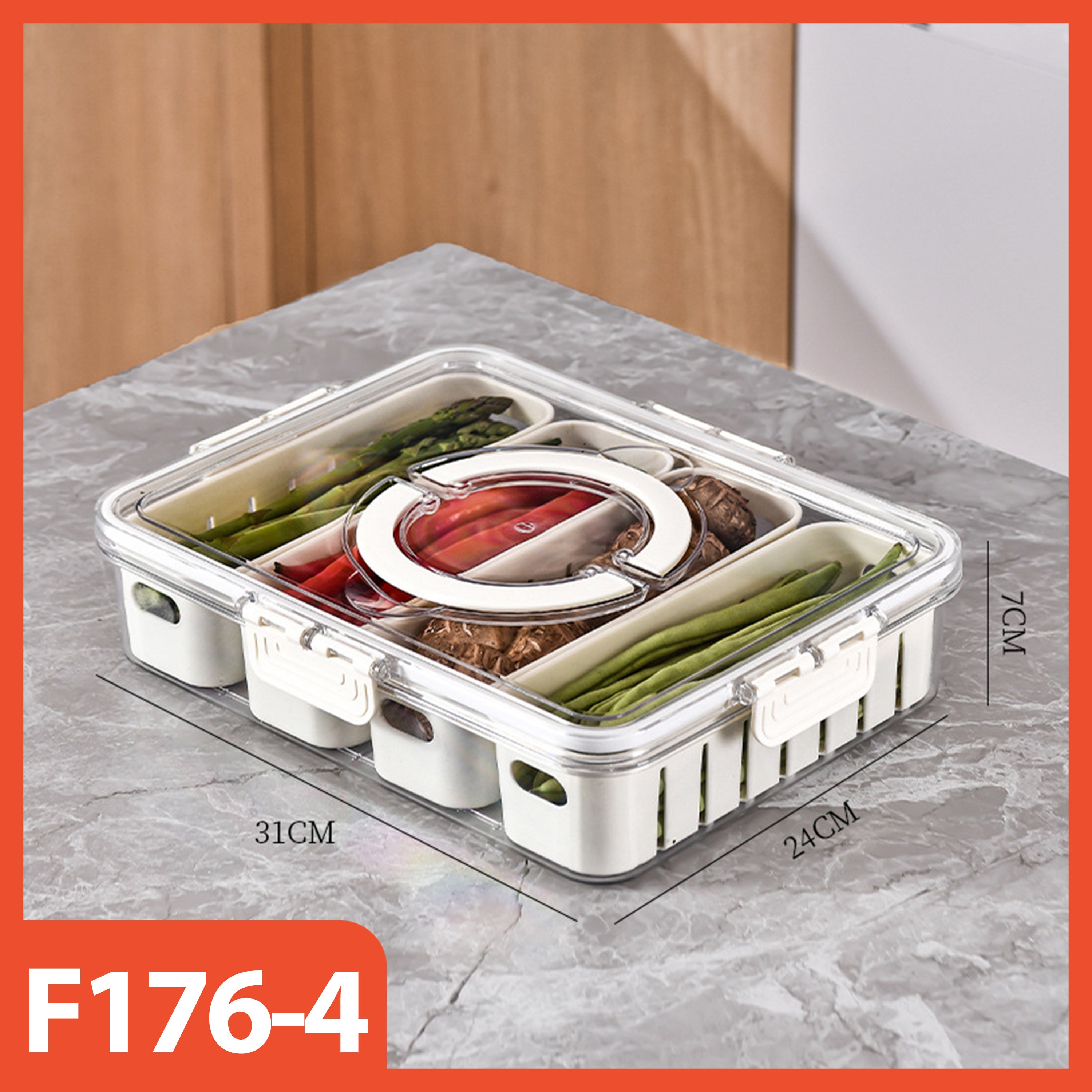 Hoptech - Food Container 4/8 Grid Snack Storage Box Airtight Refrigerator Container