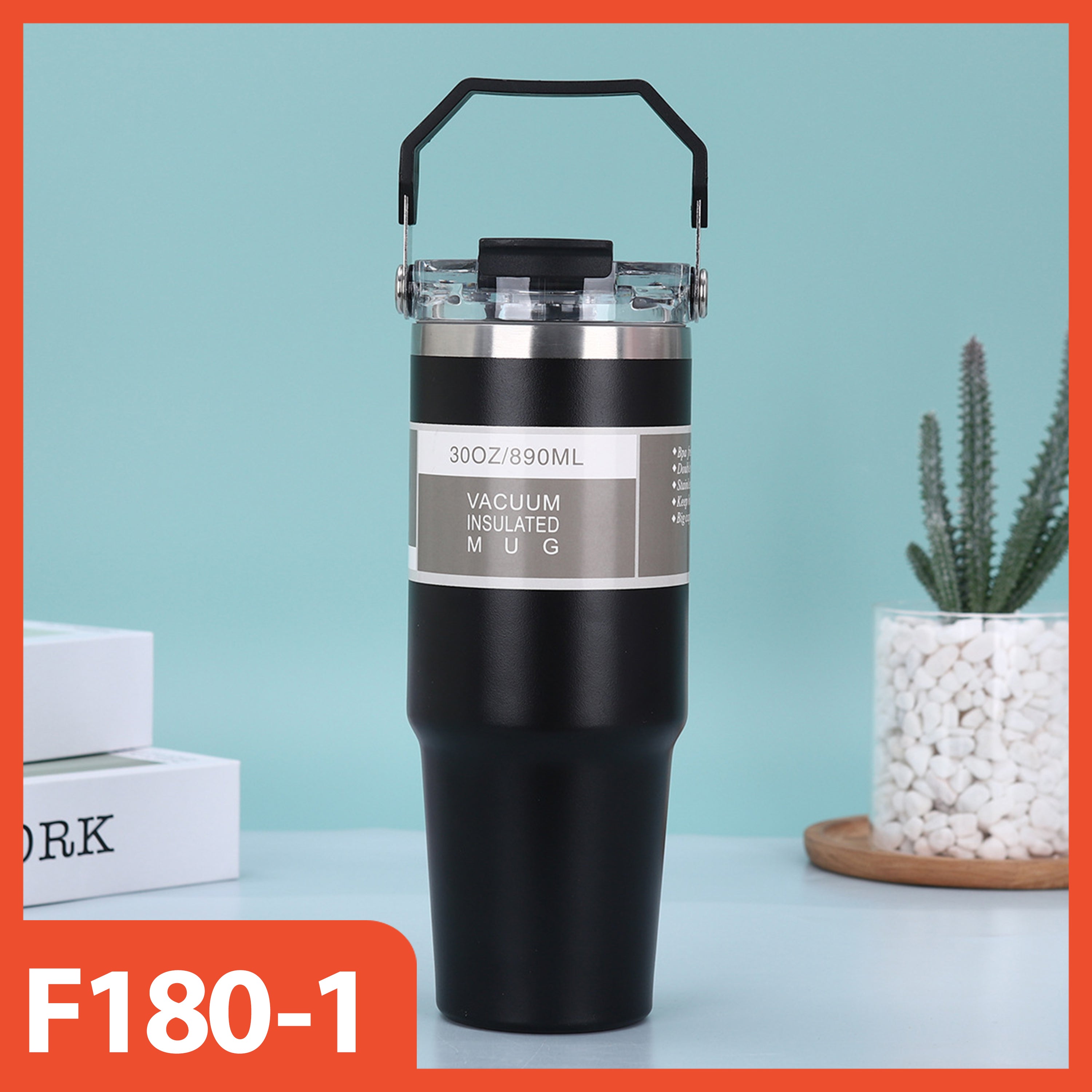 890ml Stainless Steel Drinking Tumbler - Handle 2in1 Vacuum Insulated Portable Thermos Heat Resistant
