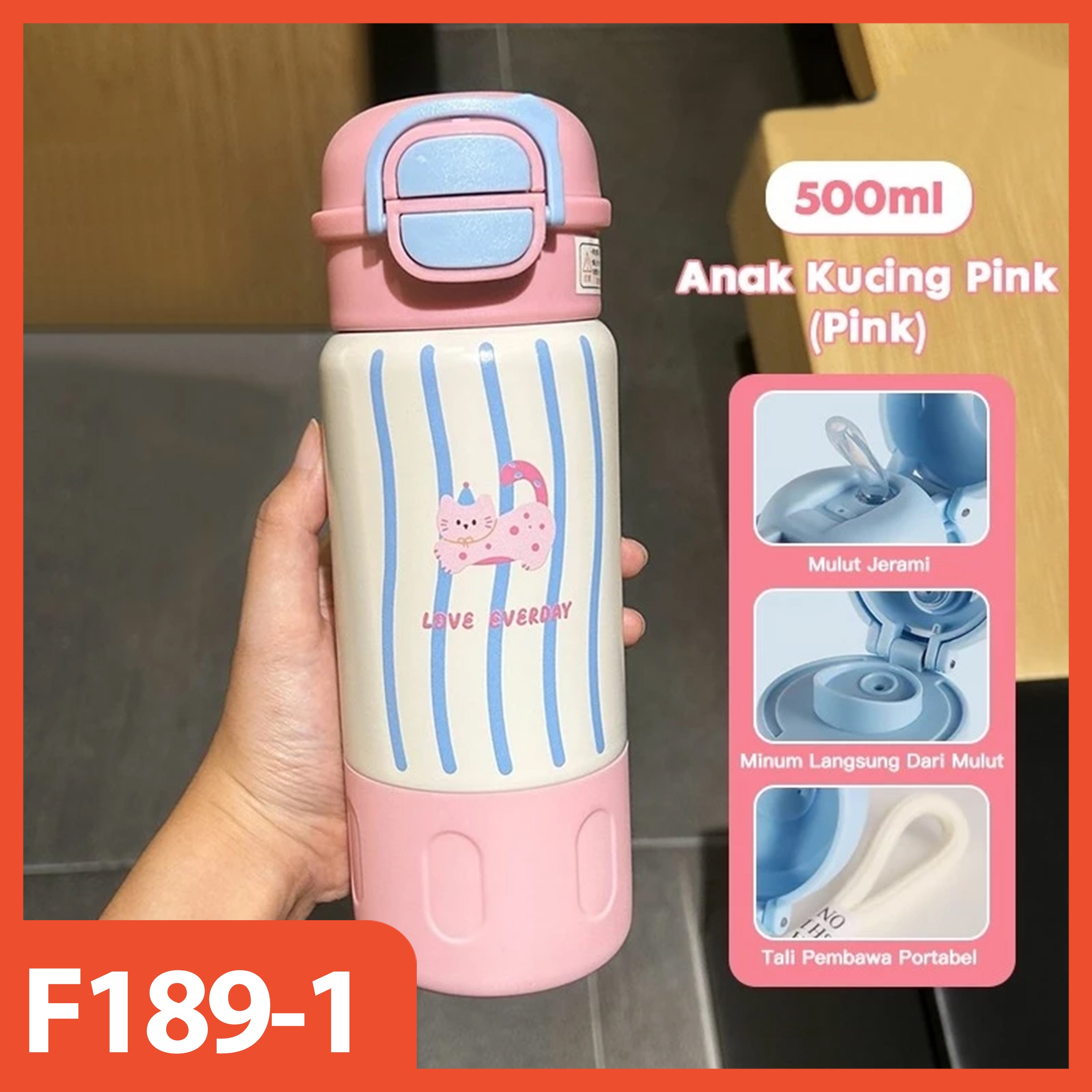 HOPTECH - 500ml Stainless Steel Tumbler Vacuum Thermos Drinking Bottle with Straw, Heat & Cold Resistant