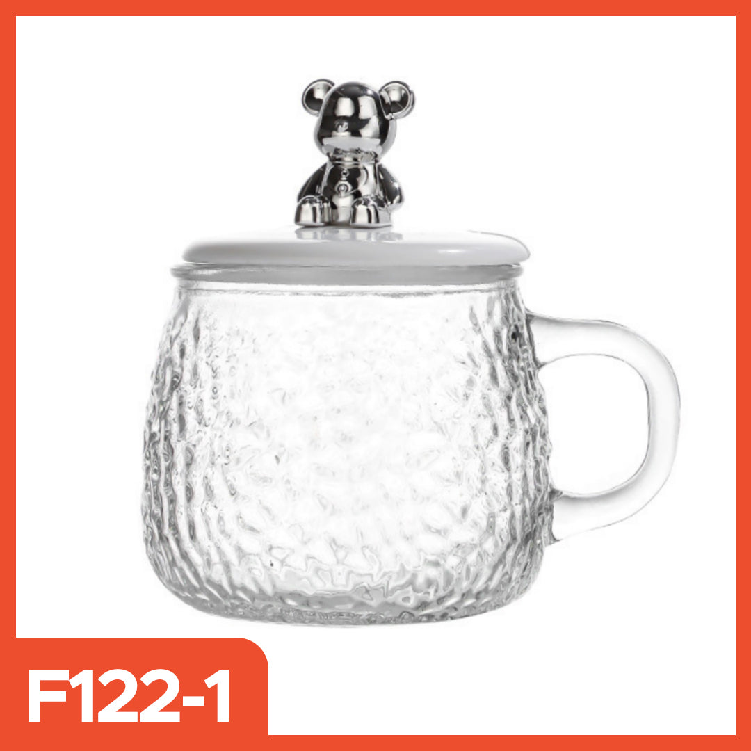 Hoptech - Gelas Kaca Aesthetic 450ml/Mug Elegan Kopi & Teh + Sedotan Motif Animal 350ml Gelas Lucu