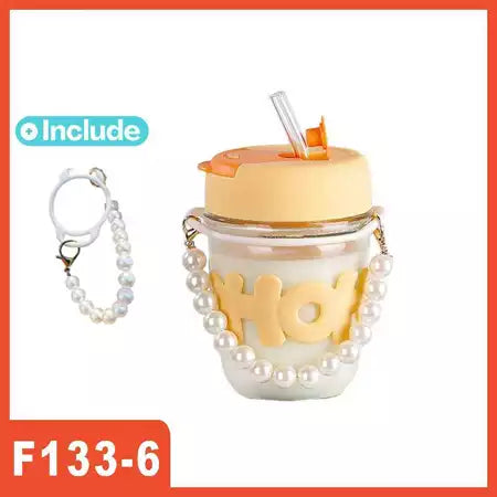 Hoptech - Tumblr Gelas Kaca Gelas Kopi 350 ML Aesthetic Cup dengan Sedotan Kaca