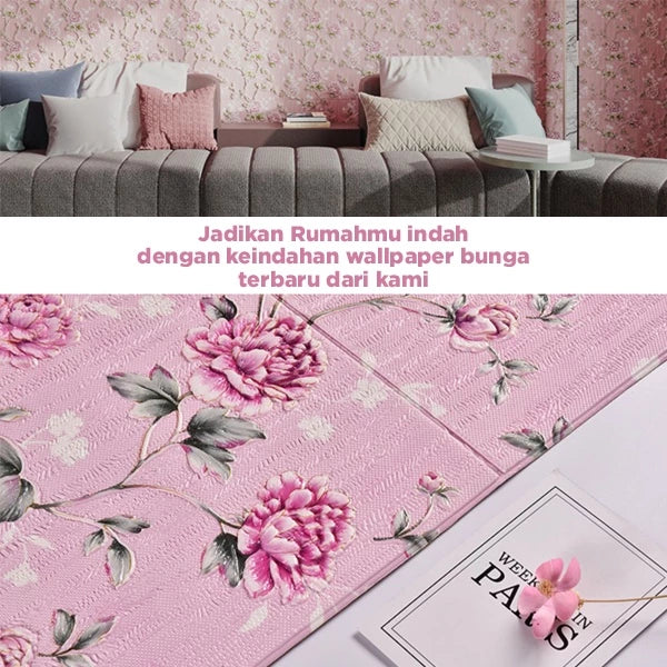 Hoptech - Wallpaper Dinding 3D Foam Motif Batik Bunga | Wallfoam High Quality Dekorasi Rumah
