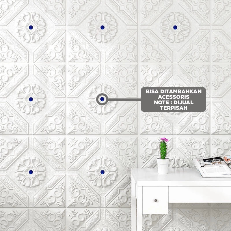 Hoptech - Wallpaper Tempel Sticker Dinding FOAM Timbul 3D Classic Motif Batik 70 x 77 cm