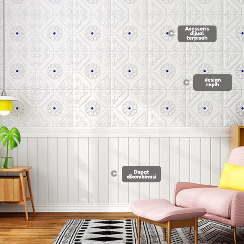 Hoptech - Wallpaper Tempel Sticker Dinding FOAM Timbul 3D Classic Motif Batik 70 x 77 cm