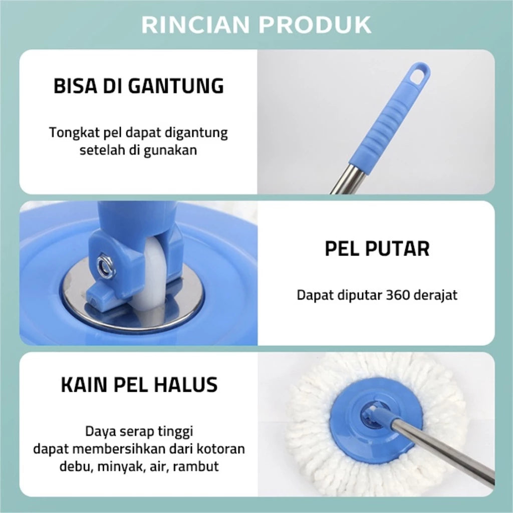 Hoptech - ALAT PEL LANTAI MOP DENGAN ROL PRAKTIS KAIN PEL PUTAR SPIN MOP 6L BUCKET ULTRA MOP