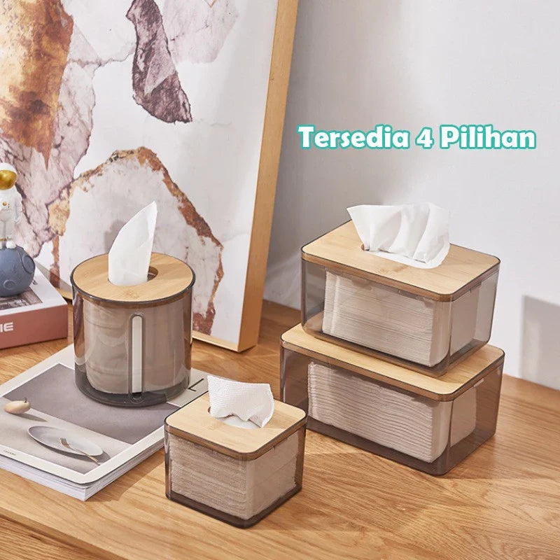 Kotak Tisu Aesthetic Transparan Kayu Modern untuk Kamar Mandi & Dapur Organizer Tisu