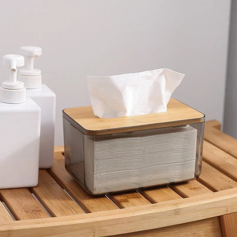 Kotak Tisu Aesthetic Transparan Kayu Modern untuk Kamar Mandi & Dapur Organizer Tisu