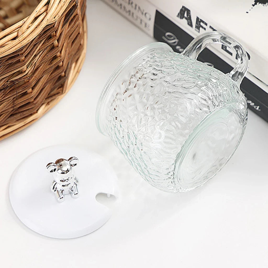 Hoptech - Gelas Kaca Aesthetic 450ml/Mug Elegan Kopi & Teh + Sedotan Motif Animal 350ml Gelas Lucu