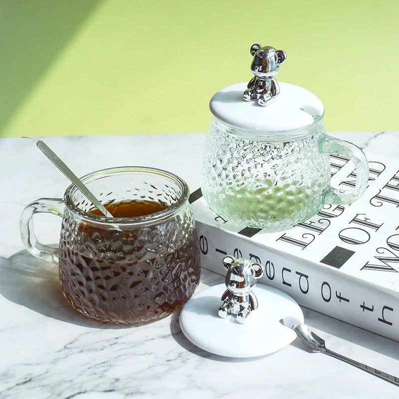 Hoptech - Gelas Kaca Aesthetic 450ml/Mug Elegan Kopi & Teh + Sedotan Motif Animal 350ml Gelas Lucu