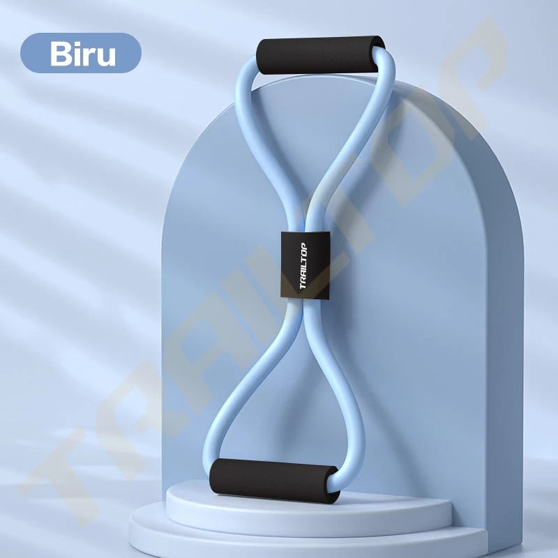 Tensioner yoga Hoptech warna biru muda dengan pegangan hitam untuk latihan peregangan dan kekuatan.