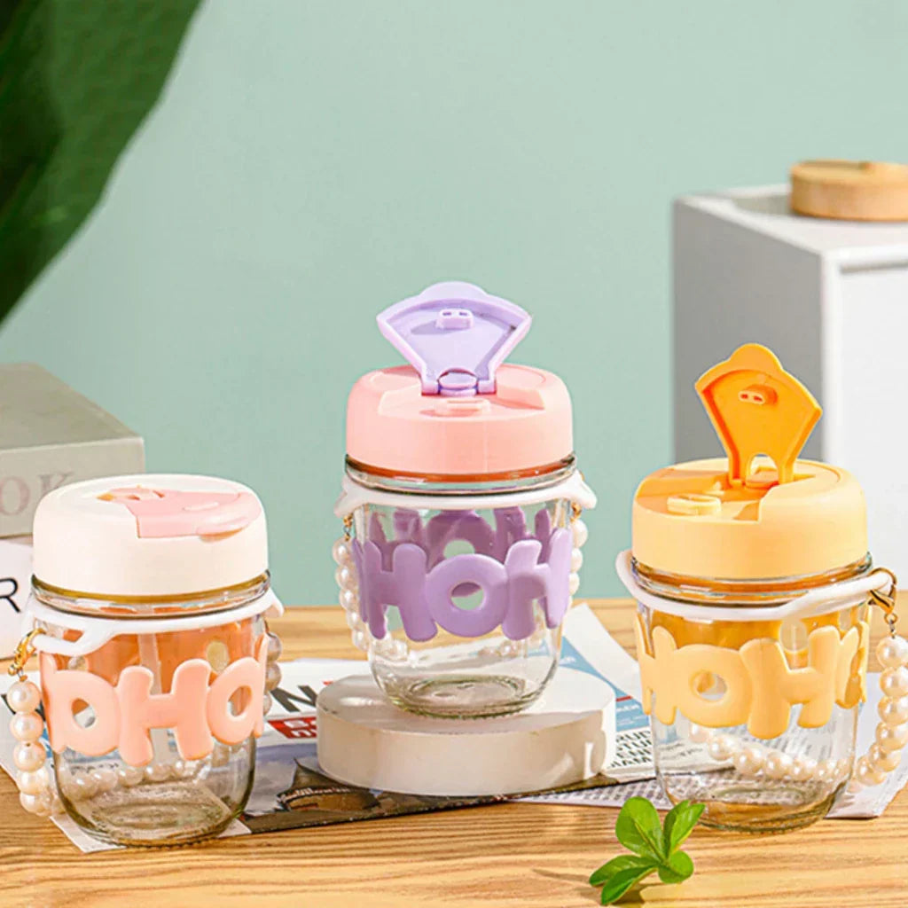 Hoptech - Tumblr Gelas Kaca Gelas Kopi 350 ML Aesthetic Cup dengan Sedotan Kaca