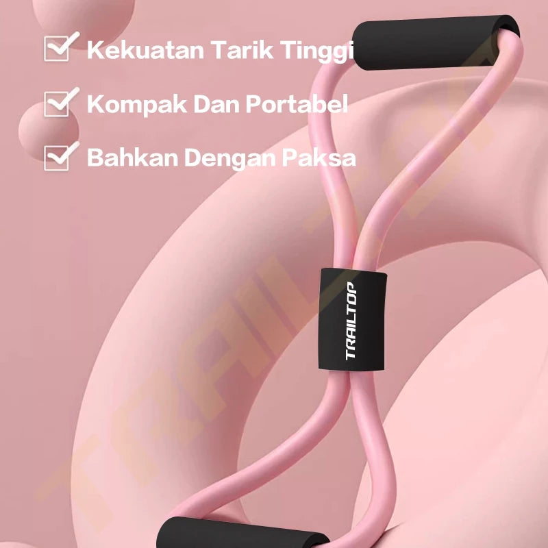 Resistance band tube TRAILTOP pink, kekuatan tarik tinggi, kompak, portabel, dan tahan tarikan kuat, alat fitness serbaguna.