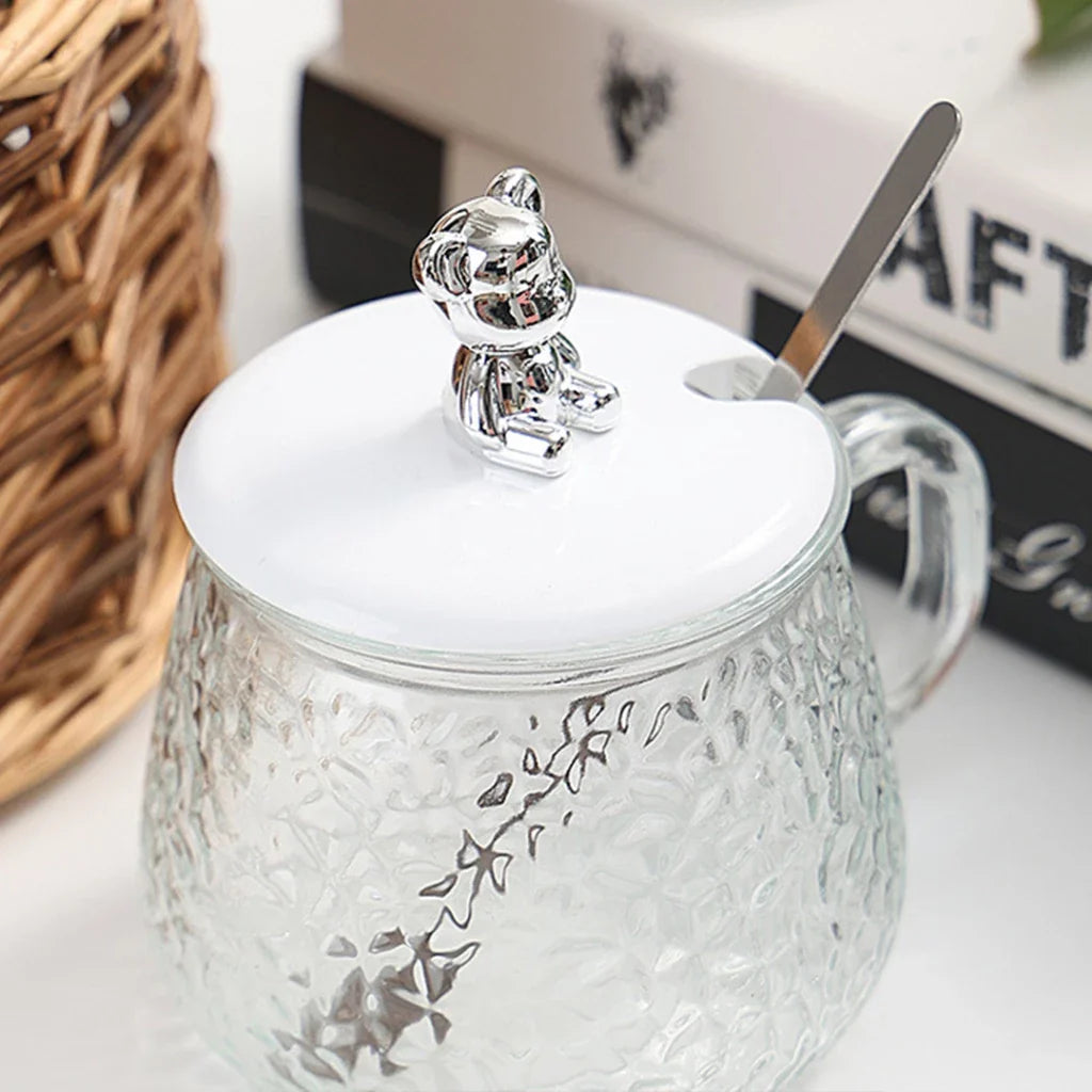 Hoptech - Gelas Kaca Aesthetic 450ml/Mug Elegan Kopi & Teh + Sedotan Motif Animal 350ml Gelas Lucu