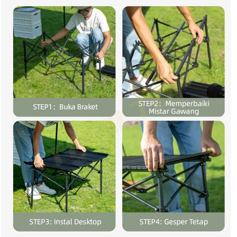 Hoptech Meja Lipat Outdoor Tebal Dan Tahan Aus Meja Camping Lipat Kuat Menahan Beban