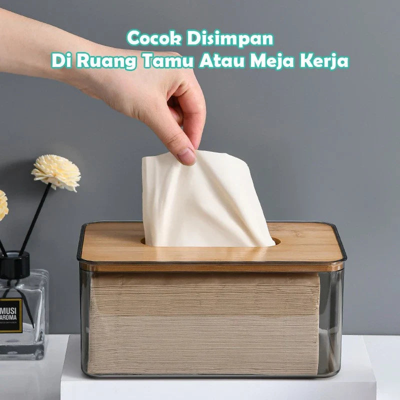 Kotak Tisu Aesthetic Transparan Kayu Modern untuk Kamar Mandi & Dapur Organizer Tisu
