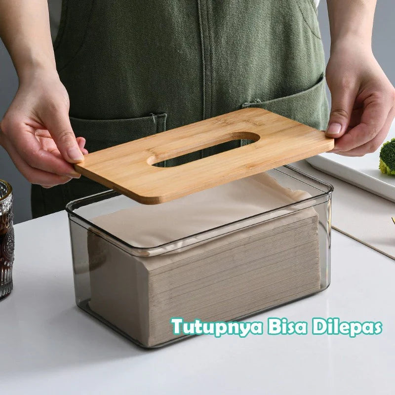 Kotak Tisu Aesthetic Transparan Kayu Modern untuk Kamar Mandi & Dapur Organizer Tisu