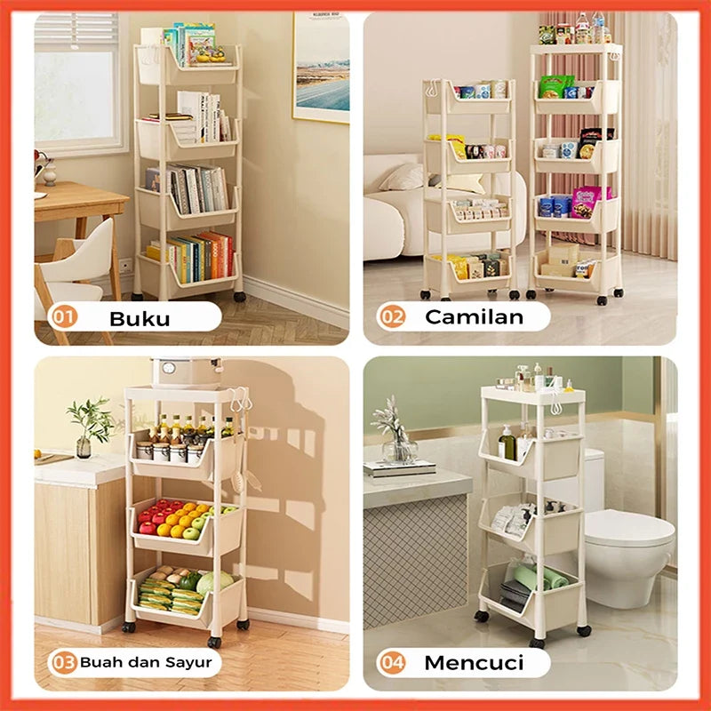 Hoptech - Rak Susun Serbaguna 3-5 Tingkat dengan Roda Portable untuk Buku Mainan & Penyimpanan
