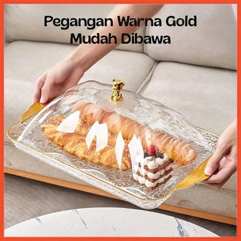 Hoptech - Dekorasi Nampan Tray Mewah/Nampan Dengan Pegangan Handle Gold/Snack Fruit Tray