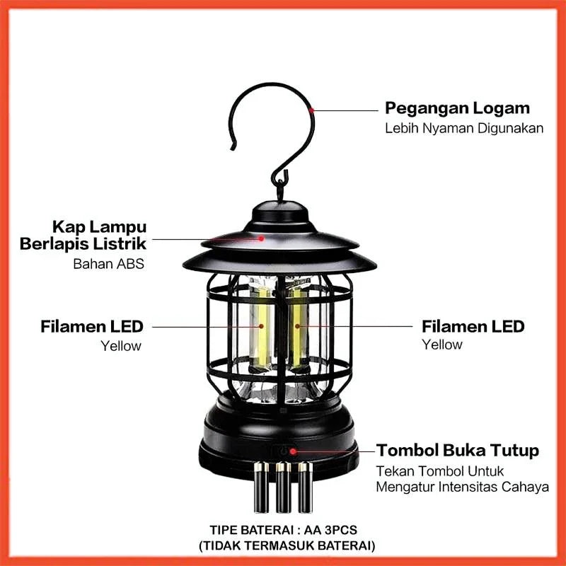Hoptech - Lampu Lentera LED Camping | Lampu Tenda Emergency Baterai untuk Outdoor