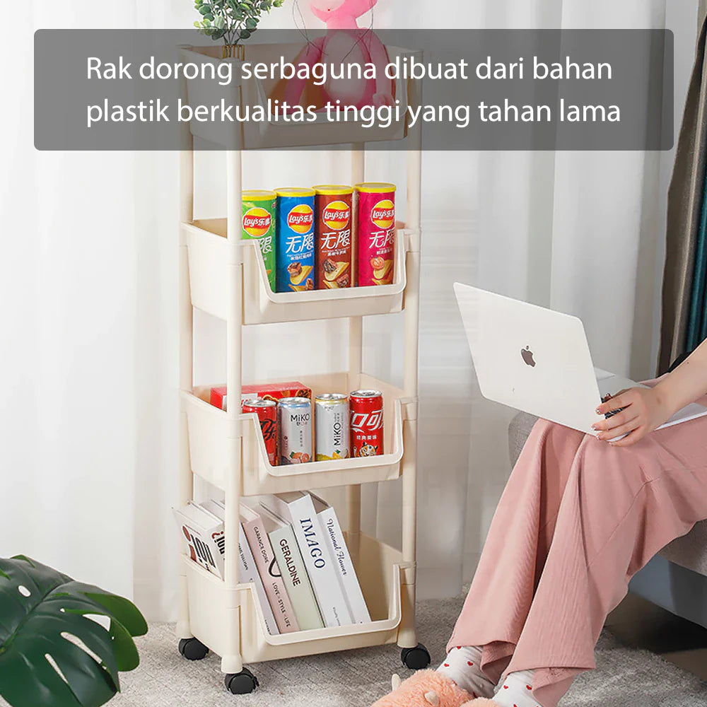 Hoptech - Rak Susun Serbaguna 3-5 Tingkat dengan Roda Portable untuk Buku Mainan & Penyimpanan