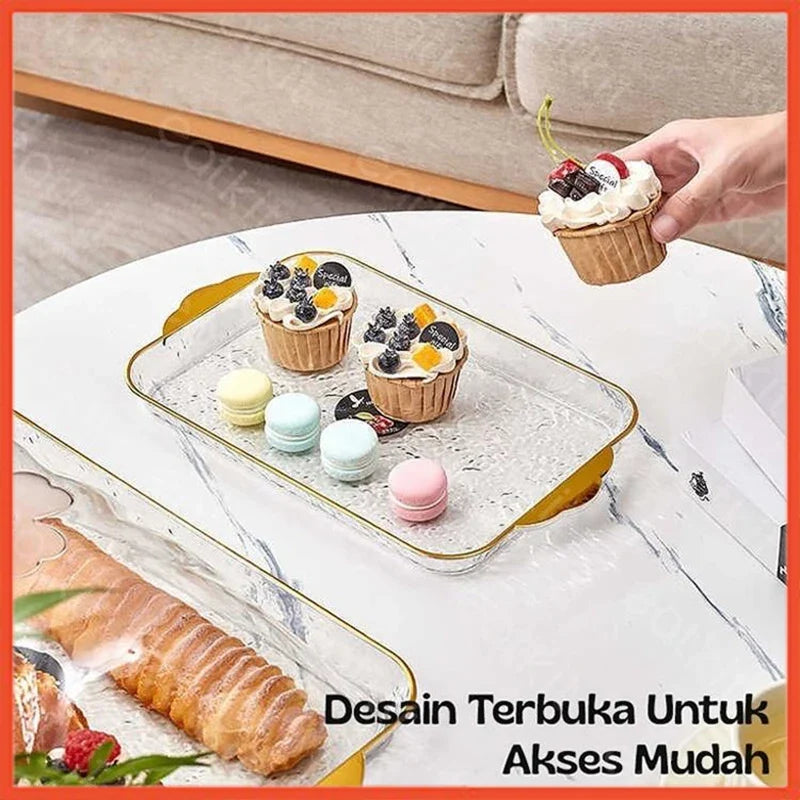 Hoptech - Dekorasi Nampan Tray Mewah/Nampan Dengan Pegangan Handle Gold/Snack Fruit Tray