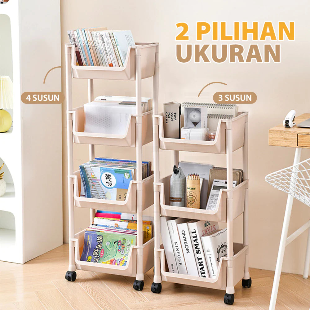 Hoptech - Rak Susun Serbaguna 3-5 Tingkat dengan Roda Portable untuk Buku Mainan & Penyimpanan