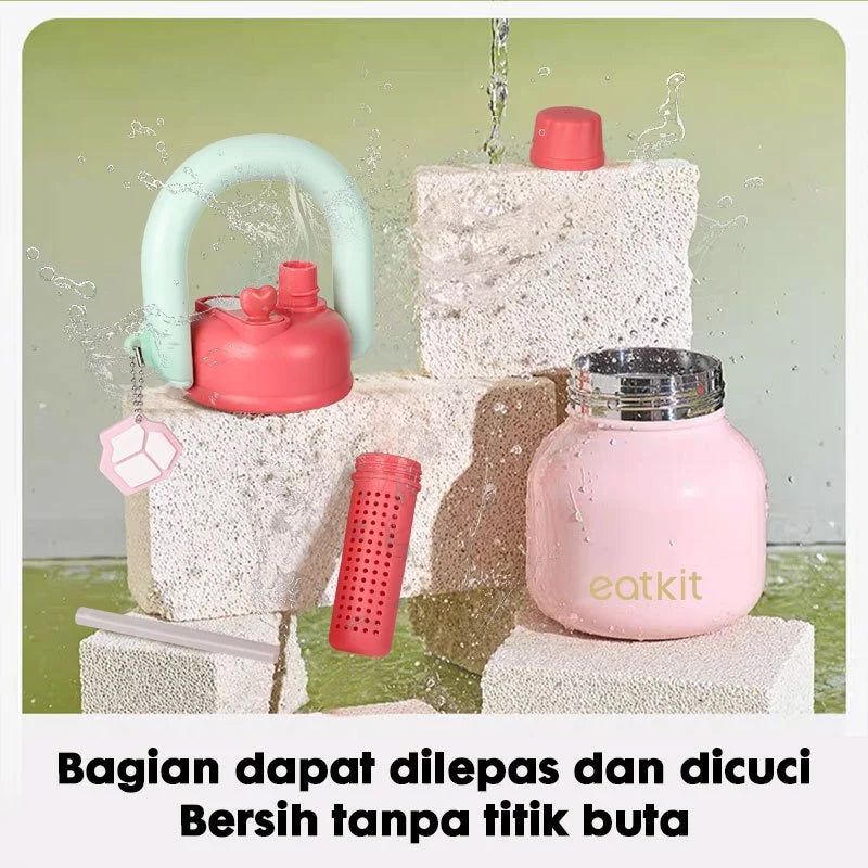 HOPTECH - Vacuum Thermos Stainless Steel 650ml Botol Minum Tahan Panas Tumbler Handle Linlin Tritan