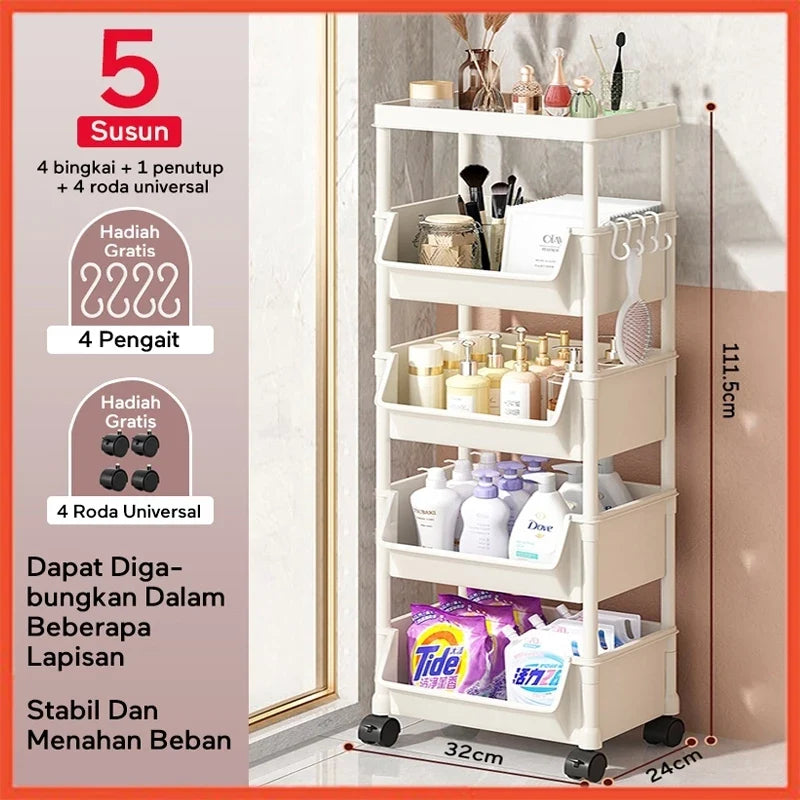 Hoptech - Rak Susun Serbaguna 3-5 Tingkat dengan Roda Portable untuk Buku Mainan & Penyimpanan