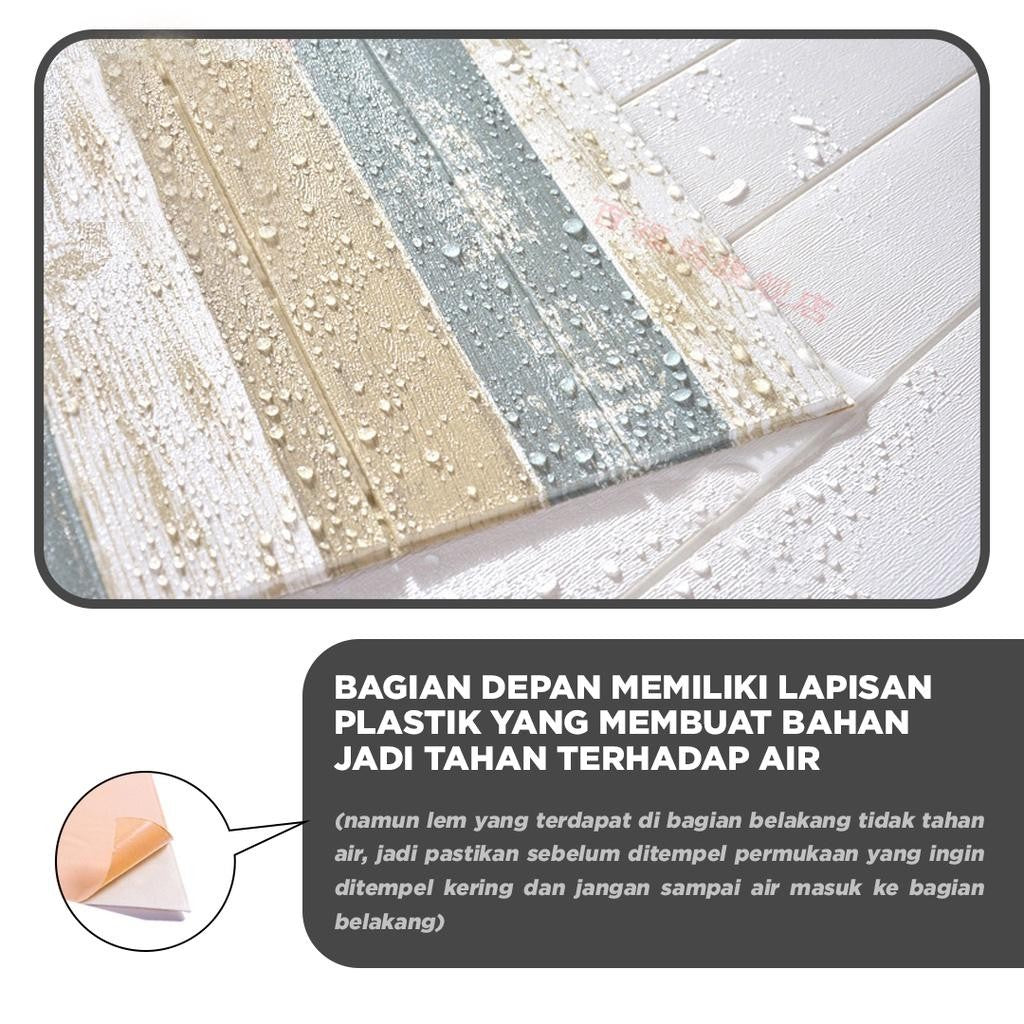 Wallpaper Dinding 3D Foam Motif Kayu ukuran 70x70 CM Self Adhesive 3D Timbul kertas stiker