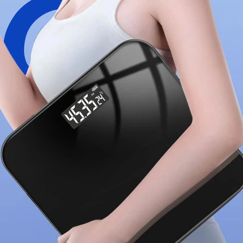 Timbangan tampak modern dengan desain minimalis dan sudut yang membulat. mudah dibawa